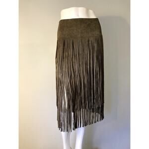 Joyfolie Brown Fringe Midi Skirt